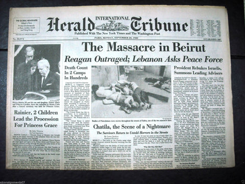 International Herald Tribune {Sabra Massacre Palestinian} Paris Newspaper 1982
