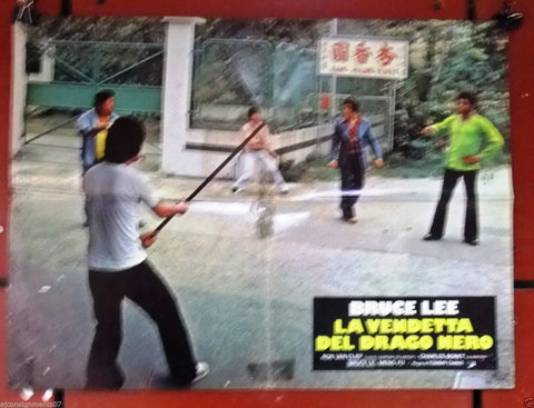 (Set of 2) BRUCE LEE LA VENDETTA DEL DRAGO NERO Org Italian Movie Lobby Card 70s