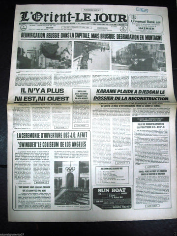 L'Orient-Le Jour {Byrouth, Beirut} Civil War Lebanese French Newspaper 1984