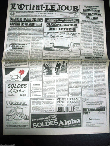 L'Orient-Le Jour {Gaza - Israel} Lebanese French Newspaper 1988