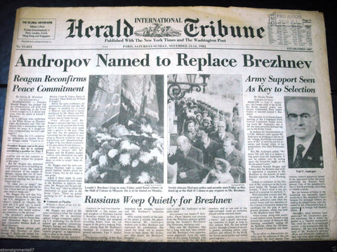 International Herald Tribune {Brezhnev Tributes} Paris Newspaper 1982