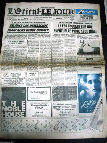 L'Orient-Le Jour {Aircraft bombing} Lebanese French Newspaper 24 Dec. 1988
