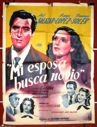 MI ESPOSA BUSCA NOVIO {Abel Salazar} Orig. Mexican Movie Poster 40s