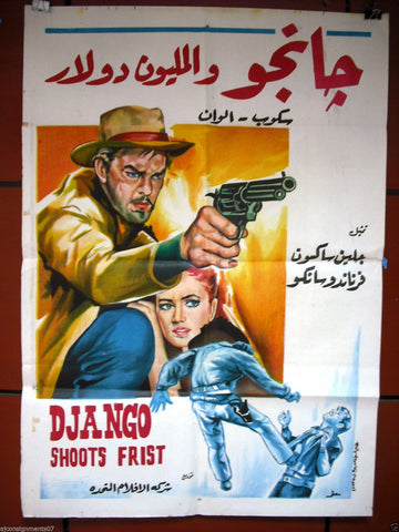 Django Shoots First (Glenn Saxson) 40x27" Egyptian Arabic Movie Poster 60s