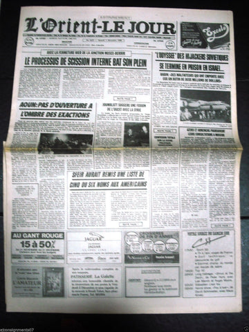 L'Orient-Le Jour {Aircraft Hijacking 76} Lebanese French Newspaper 3 Dec. 1988