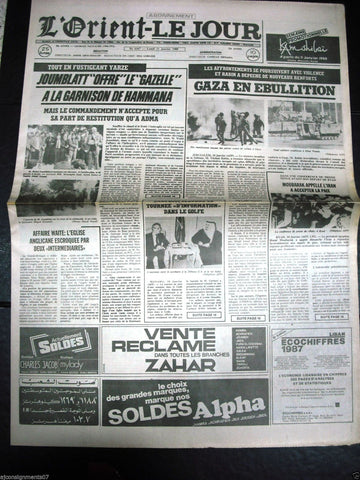 L'Orient-Le Jour {Gaza - Israel} Joumblatt Lebanese French Newspaper 1988
