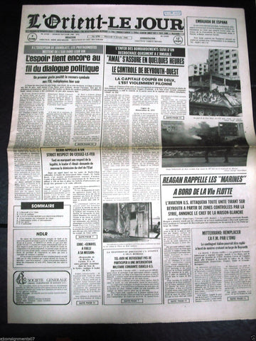 L'Orient-Le Jour {Beirut, Mazraa, Amal} Civil War Lebanese French Newspaper 1984