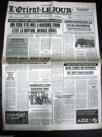 L'Orient-Le Jour {Aircraft Hijack Kuwait} Lebanese Beirut French Newspaper 1984