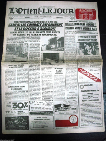 L'Orient-Le Jour {Camp Palestine Conflict} - War Lebanese French Newspaper 1986