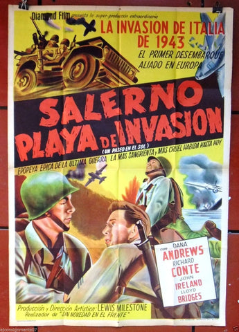 SALERNO PLAYA DE INVASIONA, A WALK IN THE SUN Argentinean Orig. Movie Poster 40s