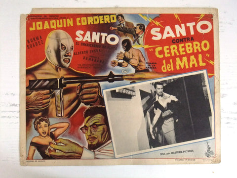 (Set of 4) Santo Contra Cerebro Del Mal Mexican Original Lobby Card 50s