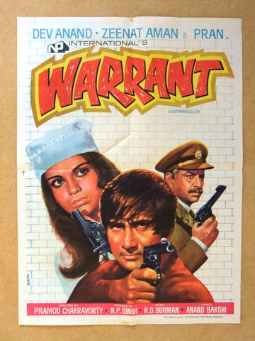 Warrant {Dev Anand} Bollywood 20"x28" Hindi Original Movie Poster 70s