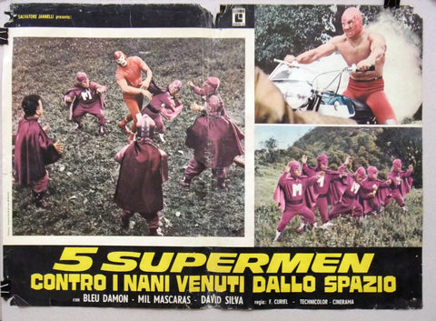 (Set of 8) 5 Supermen contro i nani venuti dallo spazio Italian Film Lobby Card 70s
