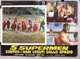 (Set of 8) 5 Supermen contro i nani venuti dallo spazio Italian Film Lobby Card 70s