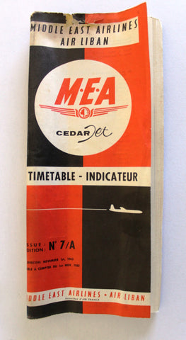 Middle East Airlines MEA Timetable طيران الشرق الأوسط Air Liban Original BROCHURE 1963