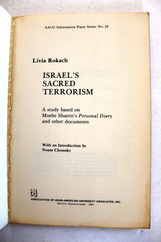 Israel’s Sacred Terrorism, Livia Rokach Book 1st Edition 1980 ...