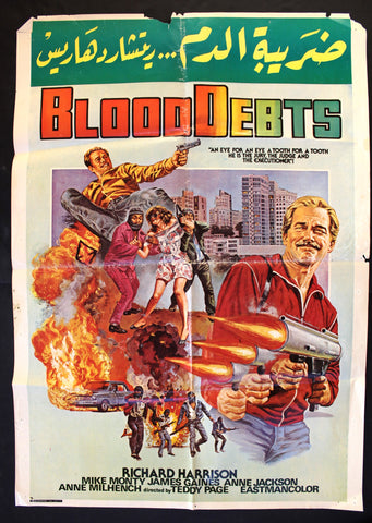 Blood Debts {Richard Harrison} Lebanese 39x27" Original Film Poster 80s