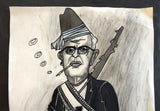 رسم كاريكاتير الرئيس سليمان فرنجية Suleiman Frangieh Original Art Caricature Signed Drawing 1971