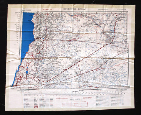 Cold War-era British GSGS Silk Escape Map (Beyrouth – Damas - Al Jauf - Saudi Arabia) Map 1951