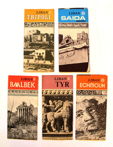 (Collection of 5) Tripoli, Tyre, Baalbek, Saida & Echmoun Lebanese BROCHURE 60s