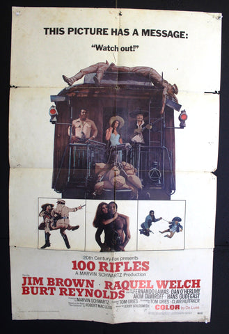 100 RIFLES (Jim Brown) 41"x27" Original Movie US Poster 60s