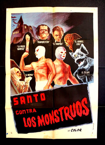 Santo Contra Los Monstruos {Blue Demon, Ivan J. Rado} Egyptian Movie Poster 70s