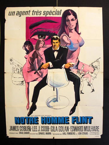 Notre Homme Flint (James Coburn) 120 x 160 cm French Movie Poster 60s