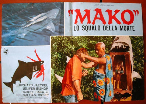 Mako: Lo Squalo Della Morte {Jennifer Bishop} Org. Italian Movie Lobby Card 70s