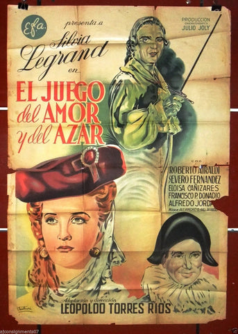 el Juego del Amor y del Azar (Silvia Legrand) Org. Argentinean Movie Poster 40s