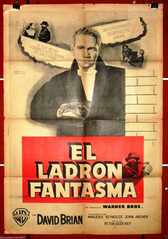 El LADRON FANTASMA {DAVID BRIAN} Argentinean Argentina Movie Poster 50s