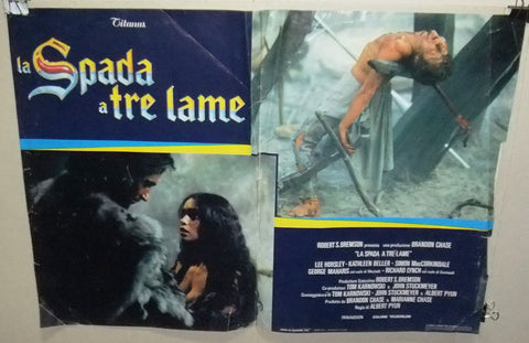 (Set of 2) LA SPADA A TRE LAME LEE HORSLEY Italian Film Lobby Card 80s