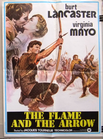 THE FLAME AND THE ARROW {LANCASTER} 27x39" Original Lebanese Movie Poster R70s