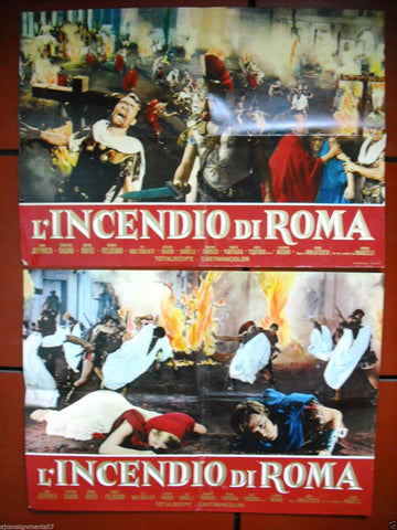 {Set of 2} L'incendio di Roma (Lang Jeffries) Italian Movie Lobby Card 1960s