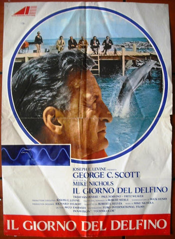 IL Giorno del Delfino Day of Dolphin {G. Scott} Old Italian Movie Lobby Card 70s