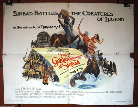 The Golden Voyage of Sinbad {John Phillip Law} 28x22" Original Movie Poster 70s