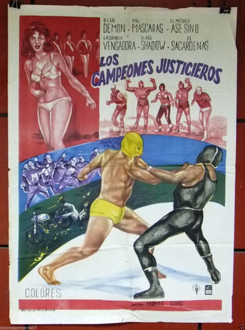 Los Campeones Justicieros Blue Demon Italian Original Film Poster 70s