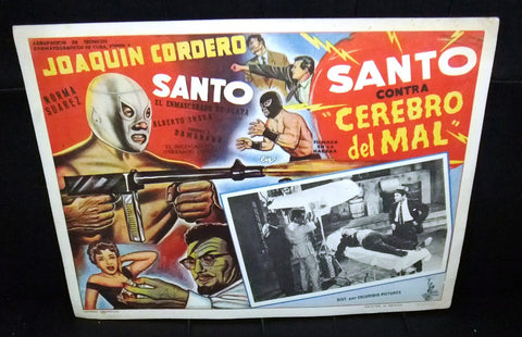 (Set of 4) Santo Contra Cerebro Del Mal Mexican Original Lobby Card 50s