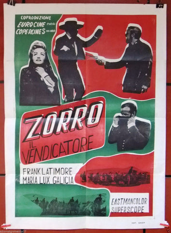 ZORRO IL VENDICATORE {Frank Latimore} 39x27" Original Italian Movie Poster 60s
