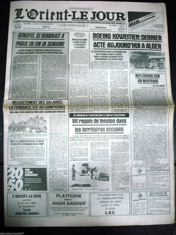 L'Orient-Le Jour {Airplane Hijacking Kuwait} Lebanon French Newspaper 1988