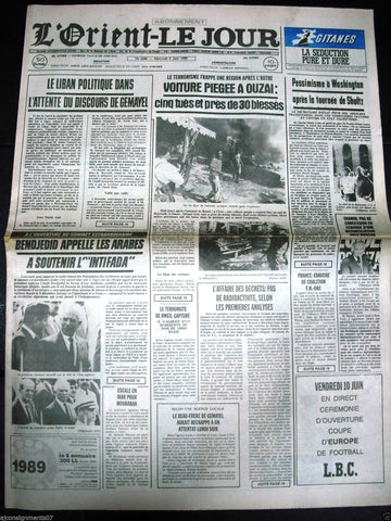 L'Orient-Le Jour {Civil War Car Bomb} Lebanese French Newspaper 8 June 1988