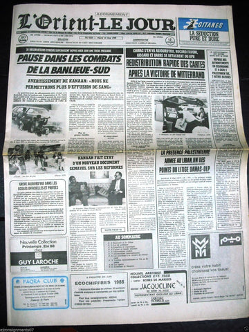 L'Orient-Le Jour {Beirut Hezbollah} Civil War Lebanese French Newspaper 1988