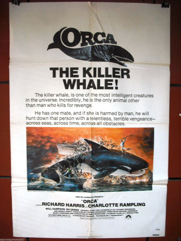 ORCA Whale 41x27" Original Movie Poster 70s