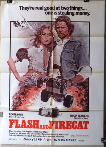 FLASH AND FIRECAT 27x39" Original ROGER DAVIS Lebanese Movie Poster 70s