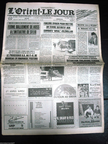 L'Orient-Le Jour {Beirut Dist Hezbollah} Civil War Lebanon French Newspaper 1988