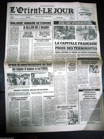 L'Orient-Le Jour {Paris Bombing} Lebanese French Newspaper 18 September 1986