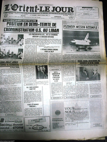 L'Orient-Le Jour {Space Shuttle Discovery} Lebanese French Newspaper 4 Oct. 1988