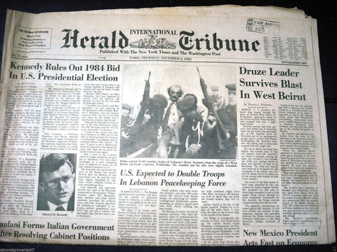 International Herald Tribune Jomblatt Assassination Attempt Paris Newspaper 1982