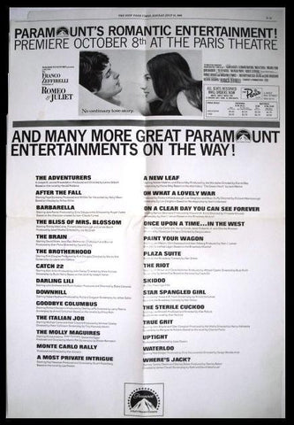 Romeo and Juliet Advertising Poster New York Times 1965