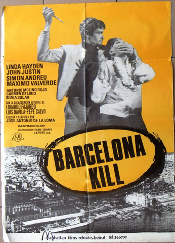 Barcelona Kill La redada Linda Hayden 39"x27" Original Lebanese Movie Poster 80s