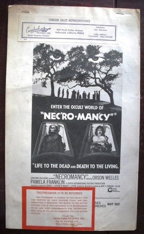 Necromancy, Nec'ro·man'cy {Orson Welles} Movie Original Inter. PressBook 70s